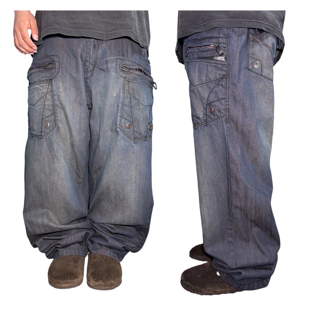 Y2k Loose waxed Jeans Mens REBOOT DENIM 44x30 skater Style